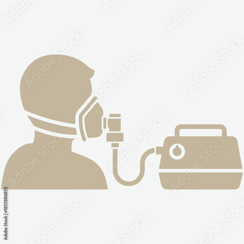 Icon of a person wearing a mask connected to a nebulizer machine