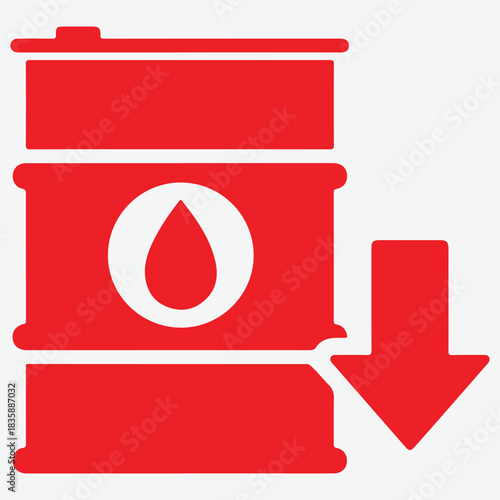 Red oil barrel icon with downward arrow indicating price drop