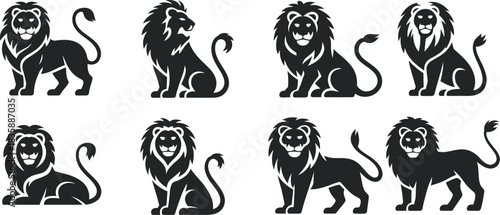 Set of Lion Silhouettes in Various Poses and Styles