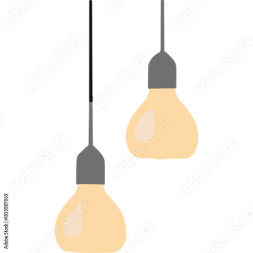 Two Warm Yellow Edison Style Light Bulbs Suspended By Gray Cords Against A Black Background Modern Interior Lighting Concept