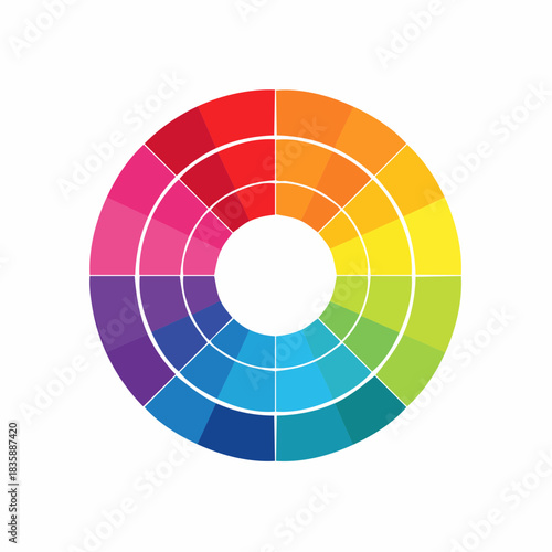Vibrant spectrum color wheel diagram illustrating artistic and design principles for creative projects and visual harmony