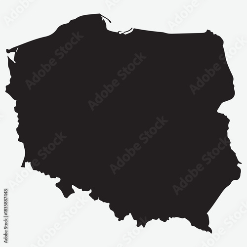 Silhouette of Poland's Map on a White Background