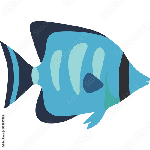 Vibrant Blue Striped Tropical Fish Floating in Clear Water with Dark Background and Subtle Fins Detailed Aquatic Creature Illustration