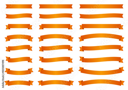 シンプルなオレンジのグラデーションのリボンの大中小バリエーションセット