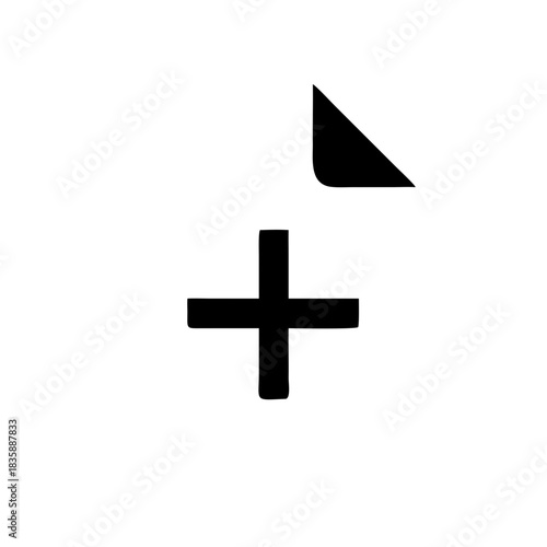 An illustration showing a black plus sign and a black rounded triangle above it on white background on transparent background