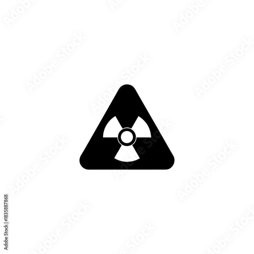 Black radiation symbol inside a rounded triangle warning sign on a white background design element on transparent background