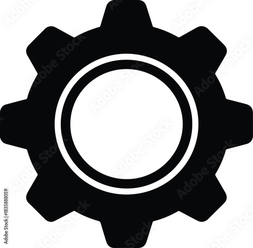 Essential Black Gear Icon Representing System Settings and Mechanical Operations, a Versatile Vector Graphic Symbol for Industrial Processes and Configuration Management