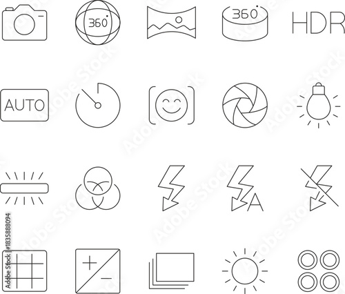 Photography line icons editable stroke design for photographers and photography enthusiasts