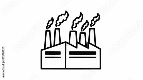Industrial factory building with smoke coming from chimneys icon.