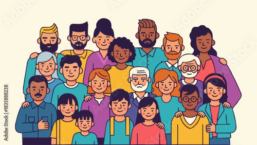 Diverse group of people standing together, representing community and unity.