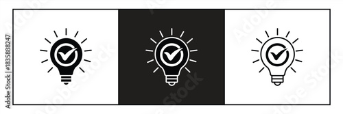 icon set of light bulb with check mark isolated on white background, vector illustration