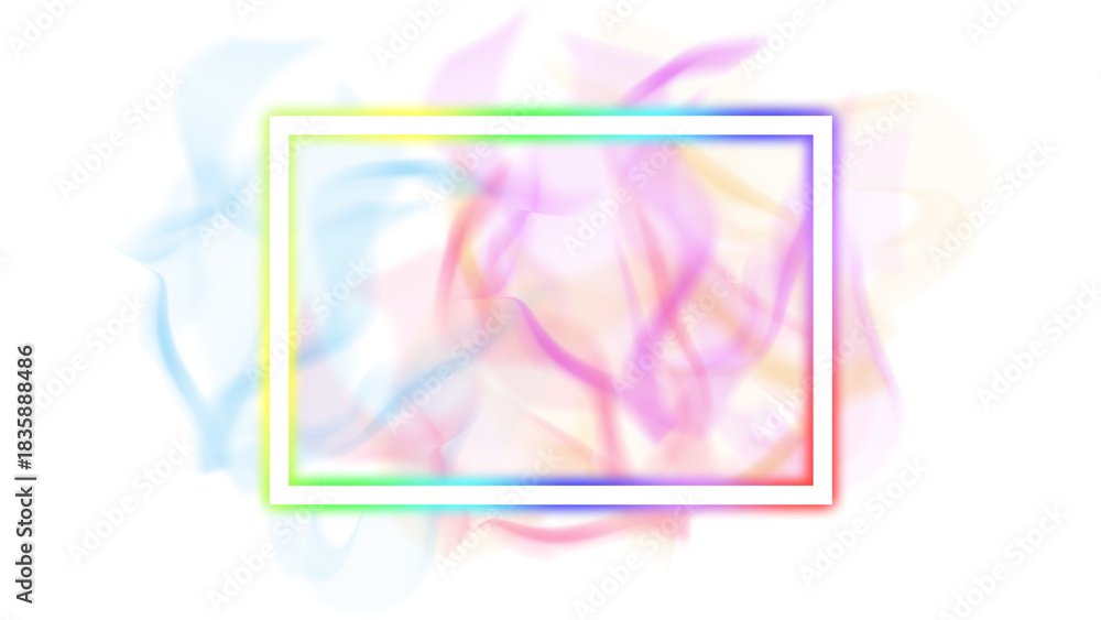 Fototapeta premium Colorful Glowing light square shaped border with colorful smokes in the back isolated on a transparent background 