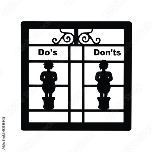 Humorous guide for visitors, dos and donts displayed with female figures