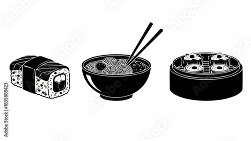 Delicious Asian Cuisine - Sushi, Soup, and Dim Sum, a culinary delight.