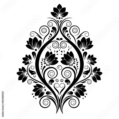 Elegant Floral Ornament A Decorative Black and White Design for Creative Projects