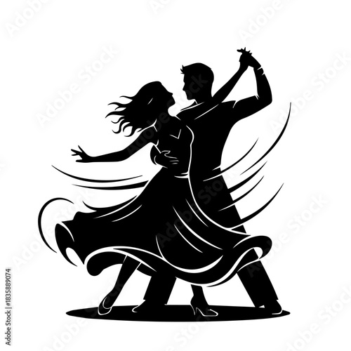 Elegant Silhouette of a Dancing Couple in a Graceful Ballroom Dance Pose