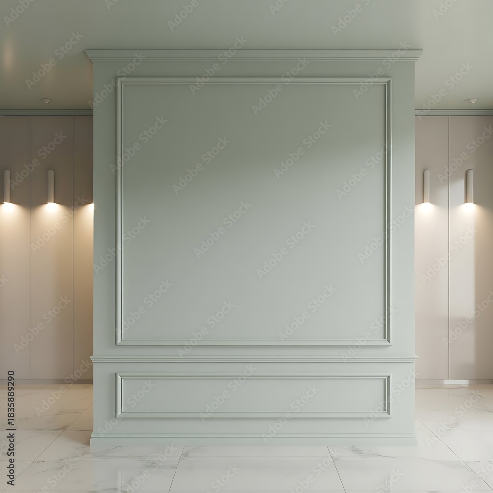 Fototapeta premium Interior of simple modern room with gray walls and patterned floor provides clean canvas for architectural visualization offering contemporary perspective on space design