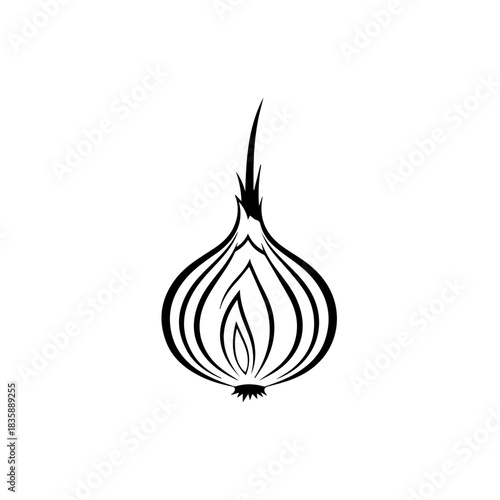 Elegant Black and White Onion Illustration for Culinary and Food-Related Designs