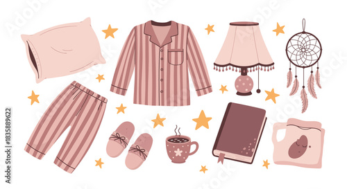 Cozy sleepwear and accessories for a restful night in, perfect for bedtime stories and relaxing mornings