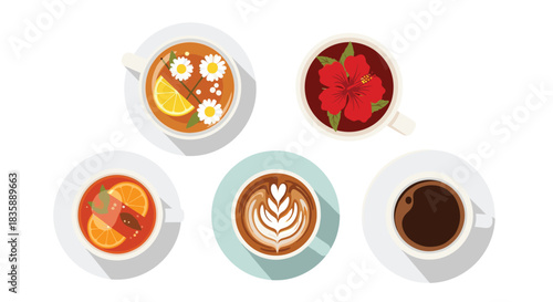 Enjoy a vibrant selection of herbal teas and coffee, perfect for a relaxing afternoon or a boost of energy to fuel your day