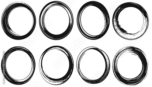 Set of Hand Drawn Grunge Circles, Black Brush Strokes.