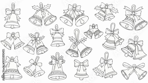 Hand drawn sketch collection of various Christmas jingle bells.