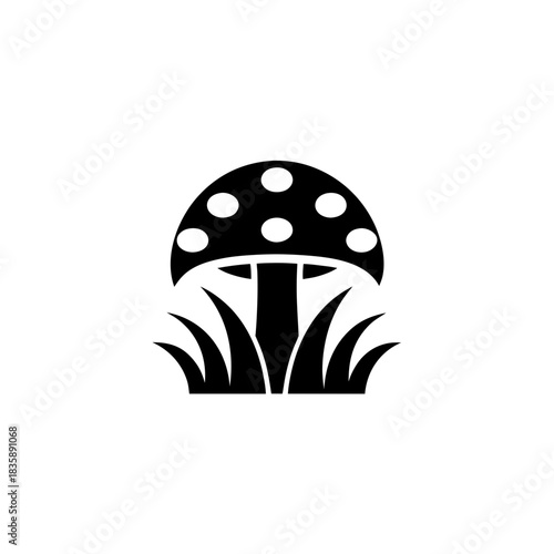 Mushroom with spots in grass graphic on transparent background silhouette