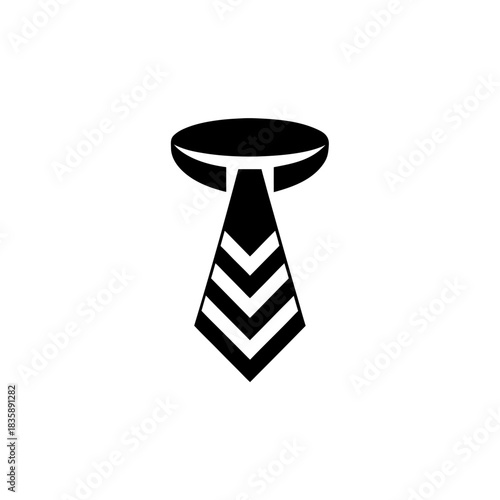 Black tie with white chevron pattern on transparent background silhouette