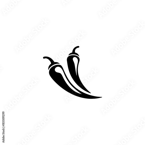 Two chili peppers in black silhouette on transparent background
