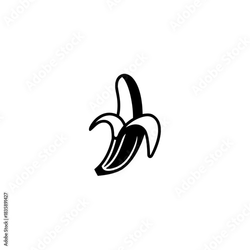 Stylized peeled banana black design on transparent background silhouette
