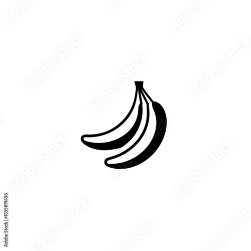 Two bananas hanging in black and white on transparent background silhouette