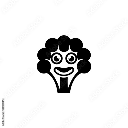 Cartoon broccoli with a happy face on transparent background silhouette