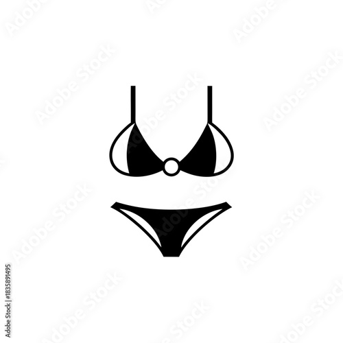 Illustration of a black and white bikini on transparent background silhouette