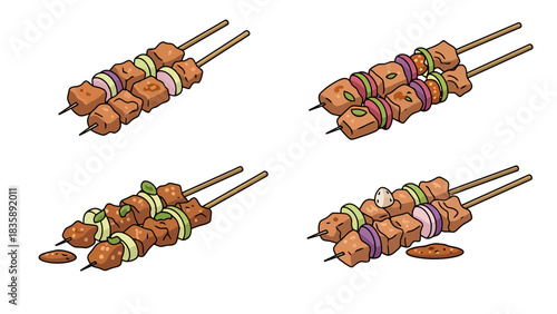 Assortment of Grilled Meat Skewers with Vegetables
