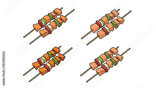 Delicious Grilled Food Skewers with Vegetables and Meat Healthy Meal Prep Ideas