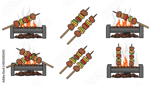 Delicious Skewers Grilling Over Open Flames on a Barbecue
