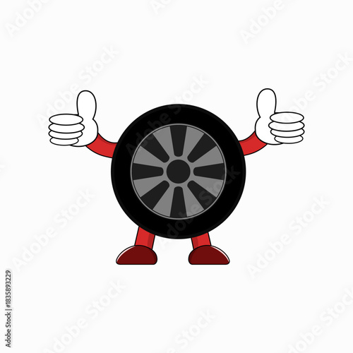 Cartoon Tire Character Giving Two Thumbs Up for Road Safety