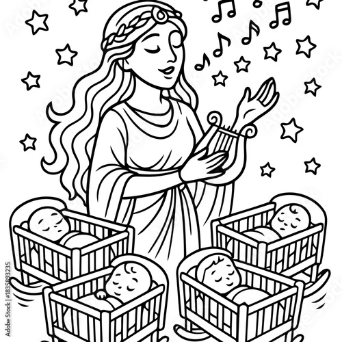 Angel and The Babies: a woman play music to sleeping babies.
