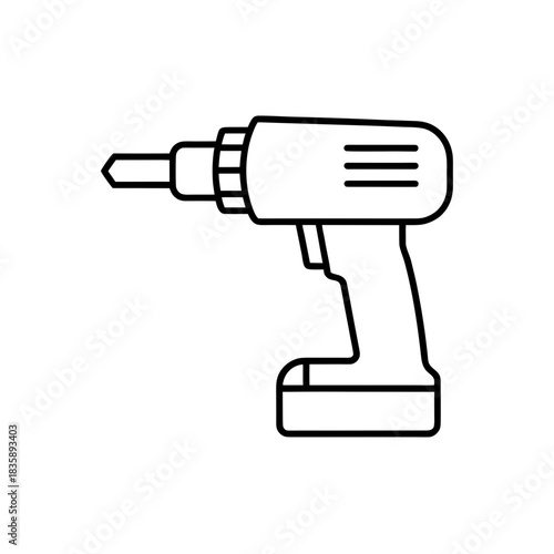 Outline drawing of a power drill on transparent background silhouette