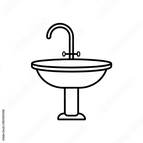 Illustration of a pedestal sink on transparent background silhouette