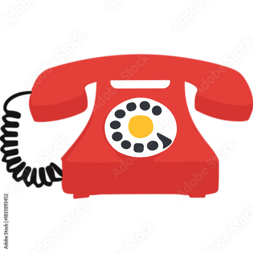 Vintage Red Rotary Telephone With Curly Cord On A Transparent Background