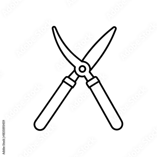 Outline drawing of garden shears on transparent background silhouette
