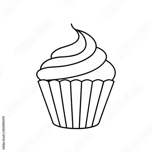 Outline drawing of a cupcake treat on transparent background silhouette