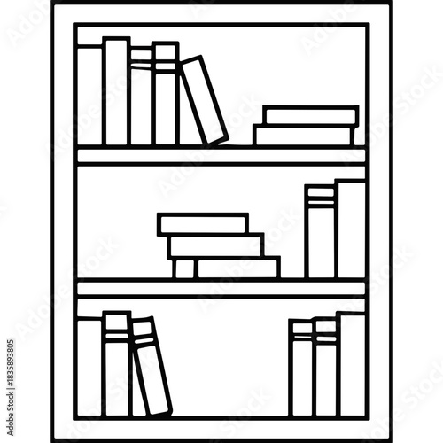 White Silhouette Of A Bookshelf Filled With Various Books On Black Background Clean Minimalist Design Element