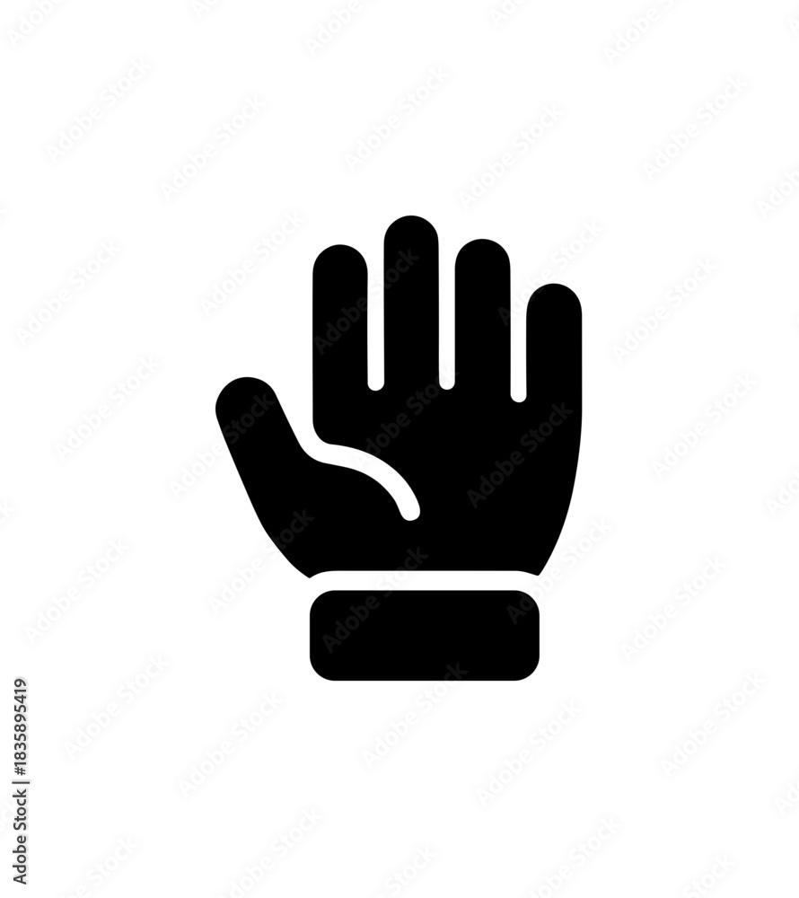 Obraz premium Simple Glyph Hand Gesture Raised Palm Isolated Black and White Icon