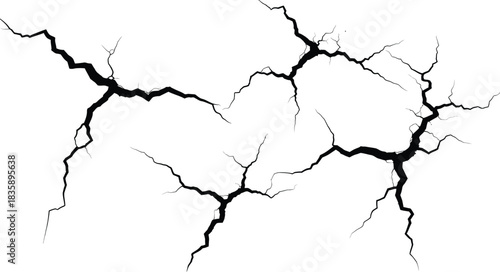 Black cracks on a white surface background