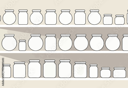 A graphic featuring several rows of various shaped jars with white interiors on beige backgrounds