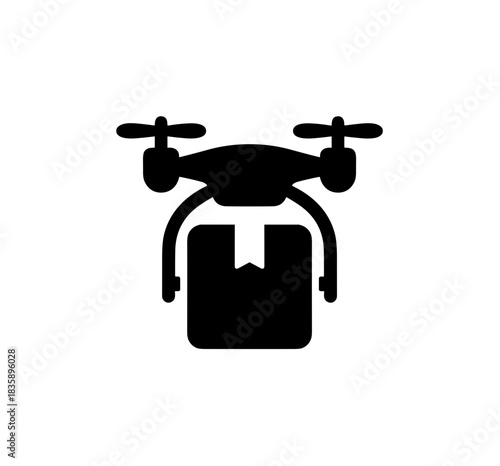 Simple Black and White Drone Delivery Box Icon Symbol Illustration