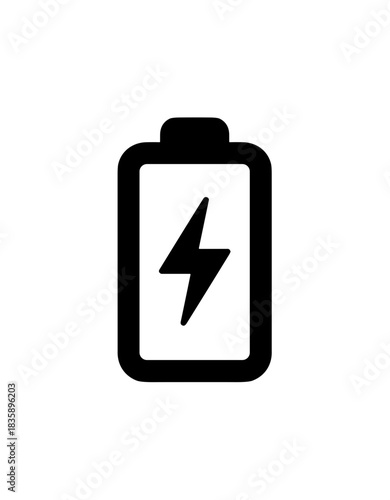 Minimalist Flat Design Battery Symbol Icon with Energy Bolt Sign