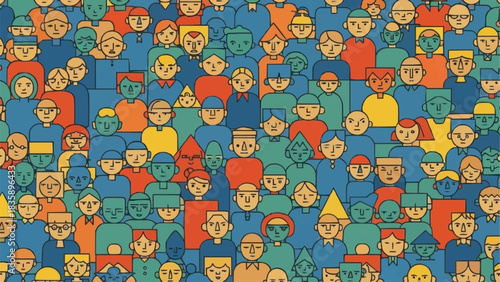 A diverse crowd of people in various colors and styles.